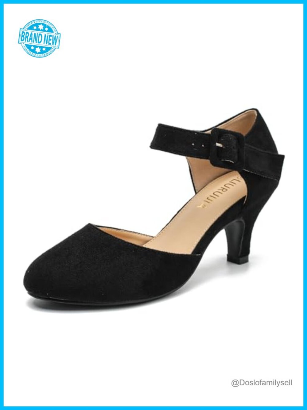 LIURUIJIA Women's Velvet Kitten Heel Mary Jane Pumps Round Toe Ankle Strap